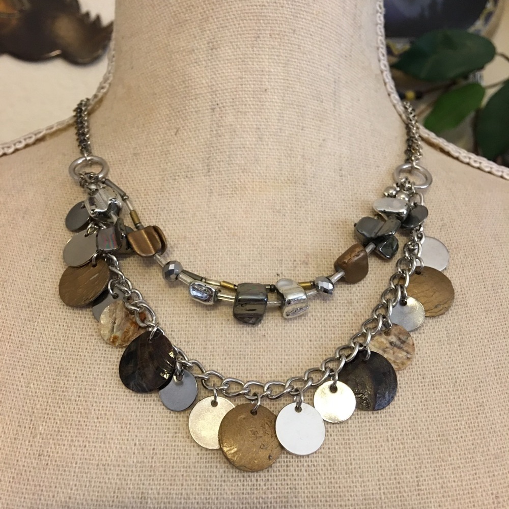 Gold/silver/chrome tone multi strand necklace